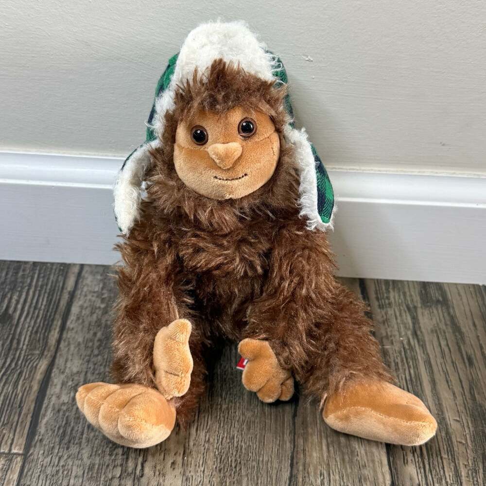 Douglas Plush Bigfoot Yeti Stuffed Animal with Green Plaid Trapper Hat